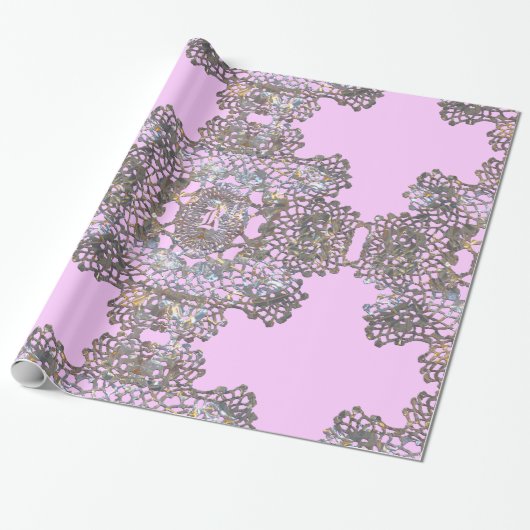Aristocratische Monogram Roze Cadeaupapier (Uitgerold)