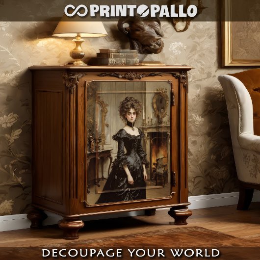 Aristocratische Victoriaans vrouw in zwarte jurk Tissuepapier