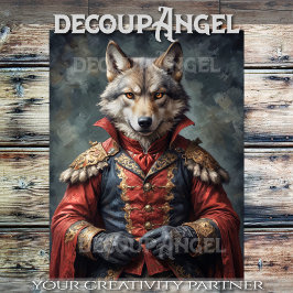 Aristocratische wolf met een rode mantel -Decoupag Tissuepapier