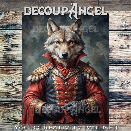 Aristocratische wolf met een rode mantel -Decoupag Tissuepapier