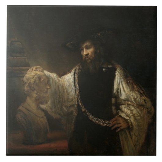 Aristoteles (384-322 voor Christus) met een buste  Tegeltje (Voorkant)