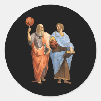 Aristoteles en Plato met basketballen filosofie Ma Ronde Sticker