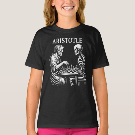 Aristoteles vs Skelet Schaken T-shirt (Voorkant)