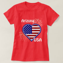 Arizona 4th Fireworks Heart Flag Red T shirt