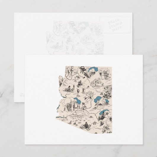 Arizona Afbeelding Map Antiek Arizonan Chart Briefkaart (Voorkant / Achterkant)