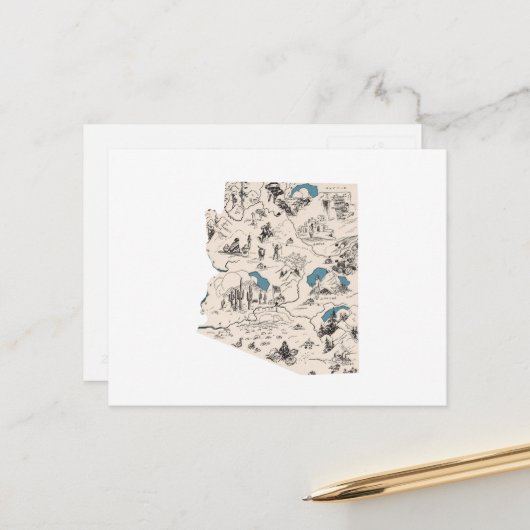 Arizona  Afbeelding Map Antiek Arizonan Chart Briefkaart (Voorkant / Achterkant in situ)