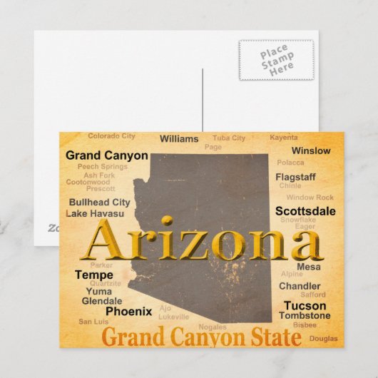 Arizona Aged Map Briefkaart (Voorkant / Achterkant)