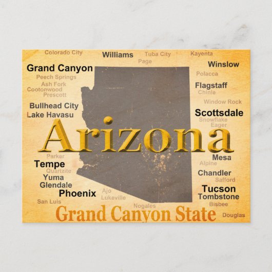 Arizona Aged Map Briefkaart (Voorkant)
