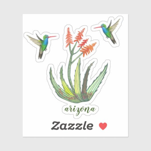 ARIZONA Aloe Vera Succulent Hummingbird Blooms Sticker (Vel)