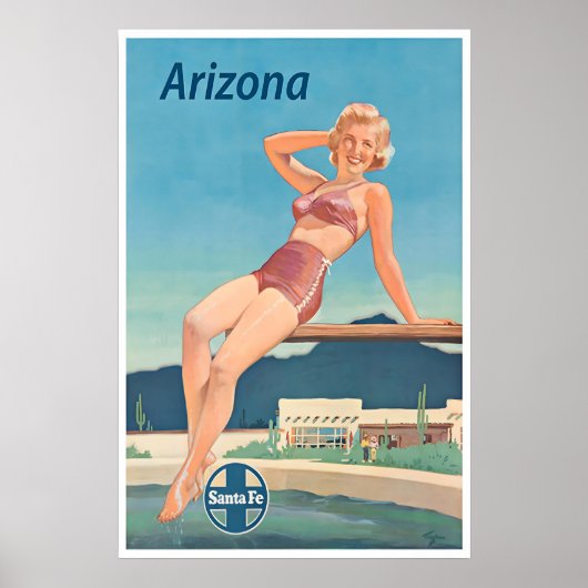 Arizona Art Santa Fe Reisposter Zwembad Poster (Voorkant)