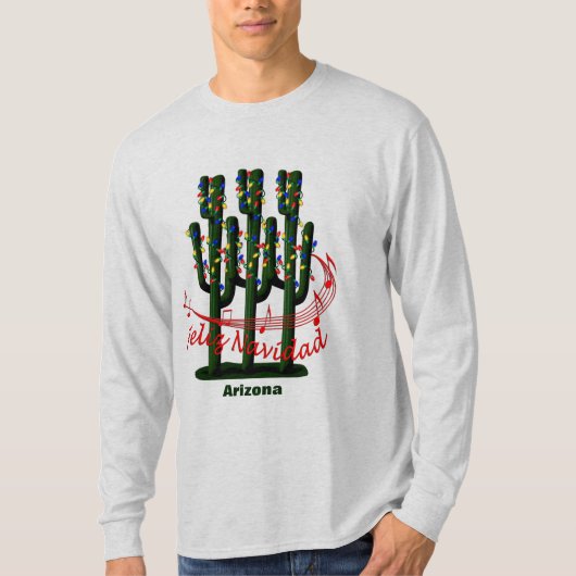 Arizona Cactus Kerstmis Feliz Navidad T-shirt (Voorkant)