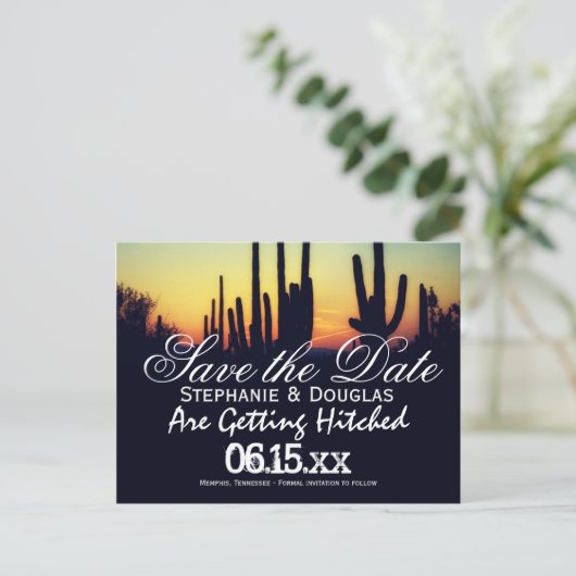 Arizona Cactus Sunset Save the Date Briefkaarten (Staand voorkant)