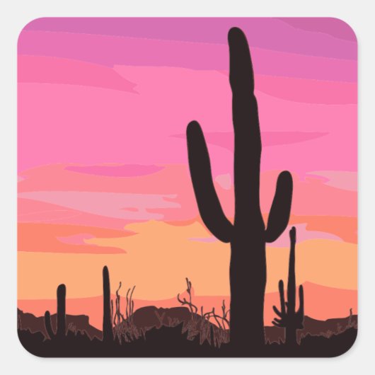 Arizona Cactus Sunset Vierkante Sticker (Voorkant)