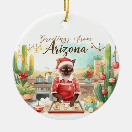 Arizona Christmas themed for Siamese Cat lovers Keramisch Ornament (Voorkant)
