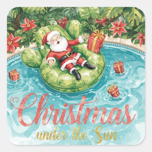 Arizona Christmas themed with Santa Pool party  Vierkante Sticker (Voorkant)