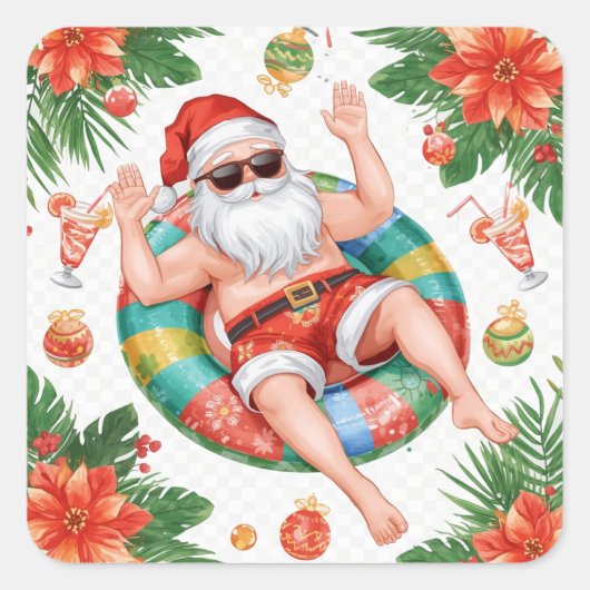 Arizona Christmas themed with Santa Pool party  Vierkante Sticker (Voorkant)