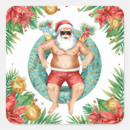 Arizona Christmas themed with Santa Pool party  Vierkante Sticker