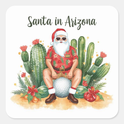 Arizona Christmas with Santa Claus on golf ball Vierkante Sticker (Voorkant)