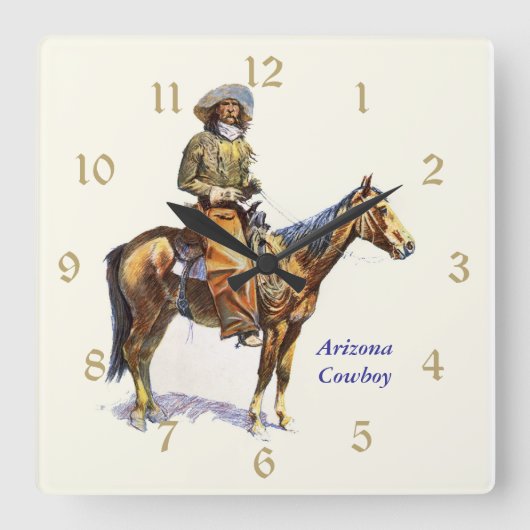 Arizona Cowboy Remington Fine Art Vierkante Klok (Voorkant)