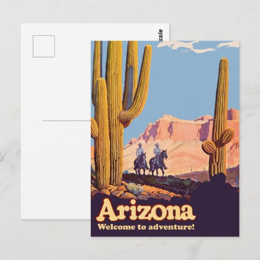 Arizona, Cowboys in de woestijn, Cactus Briefkaart (Voorkant / Achterkant)