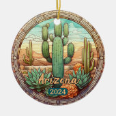 Arizona Desert Cactus Faux Glas in lood Keramisch Ornament (Voorkant)