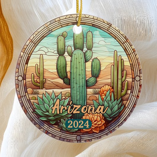 Arizona Desert Cactus Faux Glas in lood Keramisch Ornament