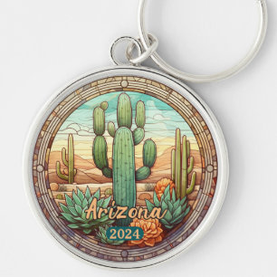 Arizona Desert Cactus Faux Glas in lood Sleutelhanger