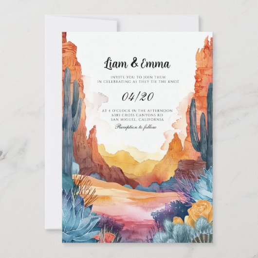 Arizona Desert Cactus landschap bruiloft uitnodigi Kaart (Voorkant)