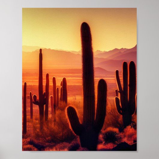 Arizona Desert cactus sunset Poster (Voorkant)