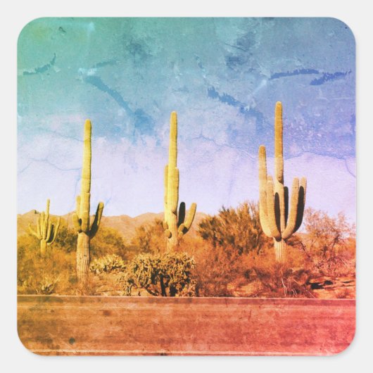 Arizona Desert Cactus Vierkante Sticker (Voorkant)