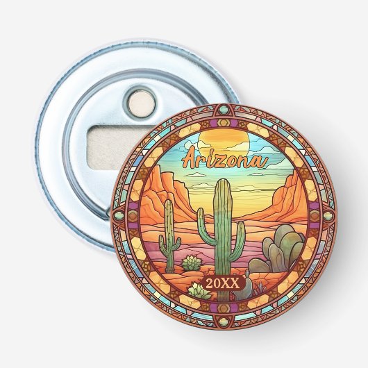 Arizona Desert Cactus Waterverf Button Flesopener (Voorkant)