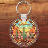 Arizona Desert Cactus Waterverf Sleutelhanger (Achterkant)