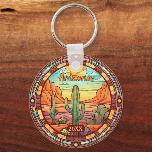 Arizona Desert Cactus Waterverf Sleutelhanger (Voorkant)