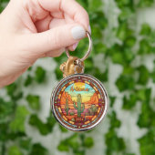 Arizona Desert Cactus Waterverf Sleutelhanger (Hand)