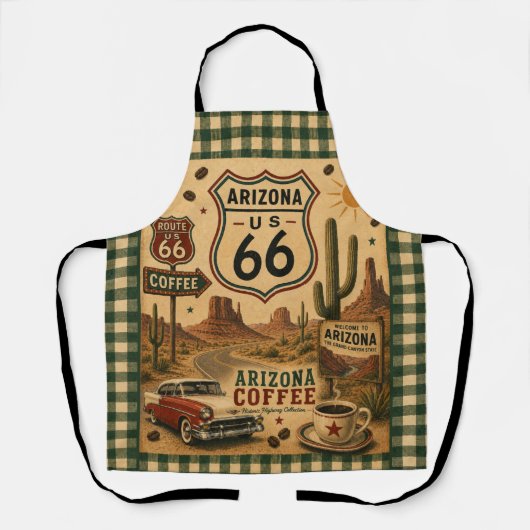 Arizona Desert Coffee Kitchen Route 66 Schort (Voorkant)
