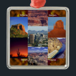 Arizona Desert Collage Metalen Ornament<br><div class="desc">Arizona reizen attracties foto product. Dit ziet er goed uit op elk product en maakt een geweldige reisherinnering. ⭐PERSONALISEER deze sjabloon met uw kunstwerk. ⭐Bewerk het verder om meer wijzigingen aan te brengen. ⭐BRENG dit ontwerp over op elk product. Bezoek al mijn winkels op bit.ly/SandyspiderStores (knippen en plakken).</div>