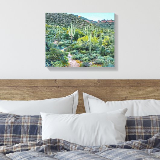 Arizona Desert Hiking Saguaro Cactus Forest 14x11 Canvas Afdruk (Insitu (Slaapkamer))