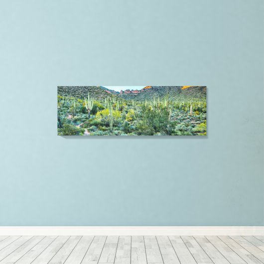 Arizona Desert Hiking Saguaro Cactus Forest 36x12 Canvas Afdruk (Insitu (Houten vloer))