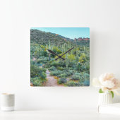 Arizona Desert Hiking Trail Saguaro Cactus Forest Vierkante Klok (Huis)