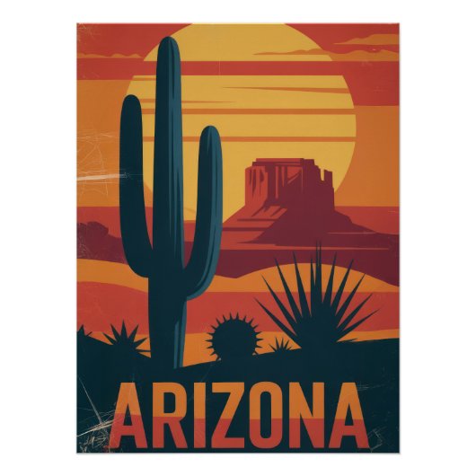Arizona Desert Landscape Sunset Art Print - Retro  Perfect Poster (Voorkant)