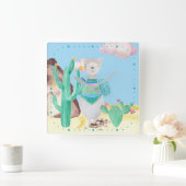 Arizona Desert LIama Cactus Flowers Natuur Vierkante Klok (Huis)