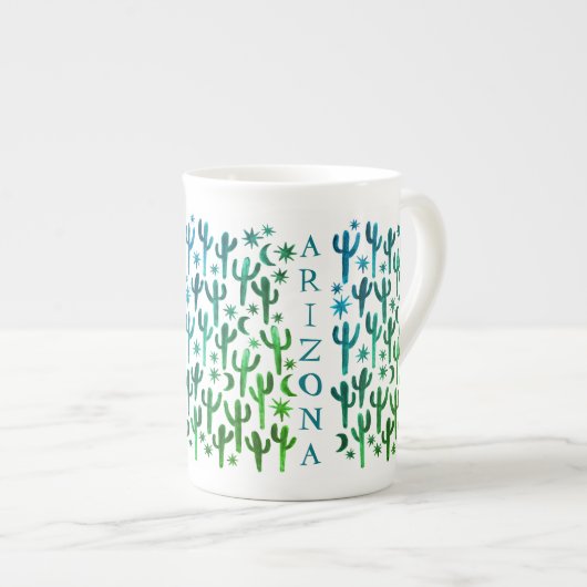 ARIZONA Desert Saguaro Cacti Blauwgroen Groene Wat Porselein Kop (Voorkant rechts)