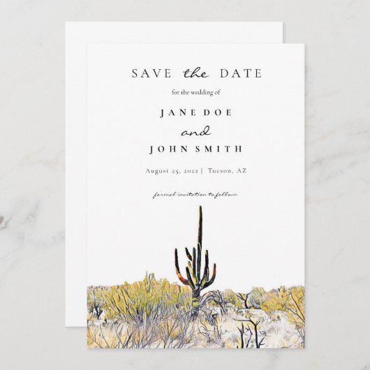 Arizona Desert Saguaro slaat de datum op Save The Date (Voorkant / Achterkant)