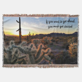 Arizona Desert Sunset Cactus Inspirerend Gezegde Deken