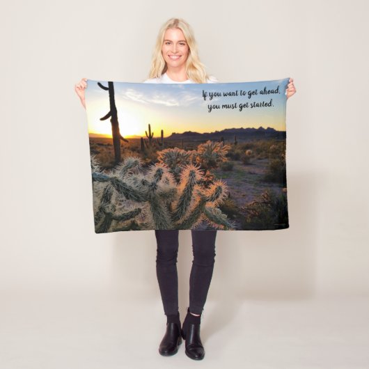 Arizona Desert Sunset Cactus Inspirerend Gezegde Fleece Deken (In situ)