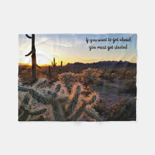 Arizona Desert Sunset Cactus Inspirerend Gezegde Fleece Deken (Voorkant (Horizontaal))