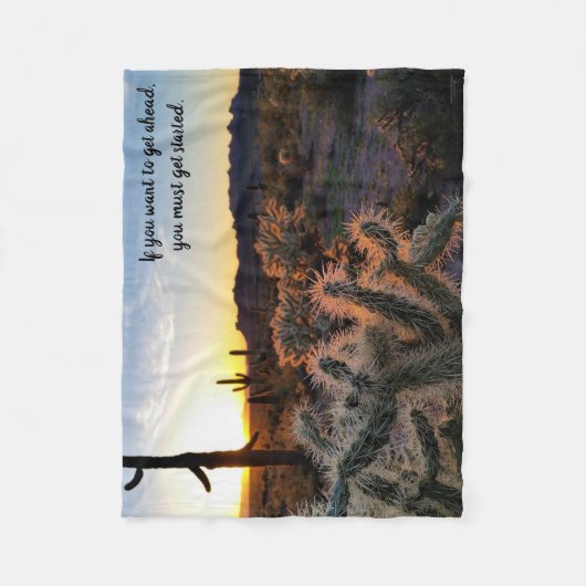 Arizona Desert Sunset Cactus Inspirerend Gezegde Fleece Deken (Voorkant)