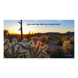 Arizona Desert Sunset Cactus Inspirerend Gezegde Foto Afdruk