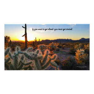 Arizona Desert Sunset Cactus Inspirerend Gezegde Foto Afdruk