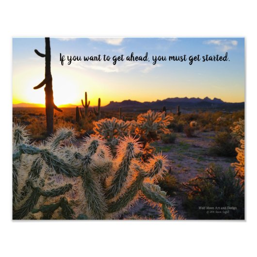 Arizona Desert Sunset Cactus Inspirerend Gezegde Foto Afdruk (Voorkant)